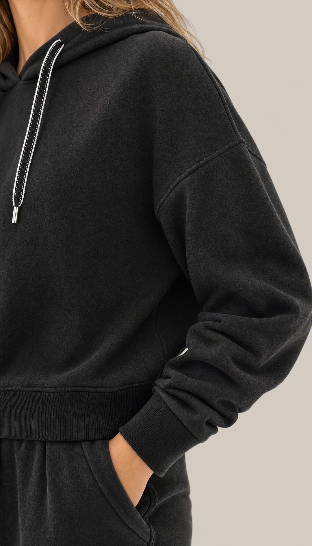 The Coastal Hoodie - Black - closeup2